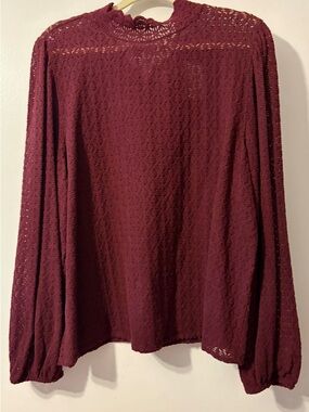 LOFT Lace high neck Top in Burgundy